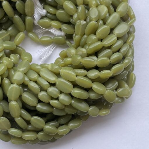 Natural Green Serpentine Smooth Oval Beads Strand