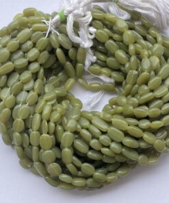 Natural Green Serpentine Smooth Oval Beads Strand