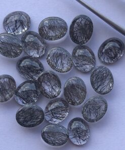 10x14mm Natural Black Rutile Smooth Oval Cabochon