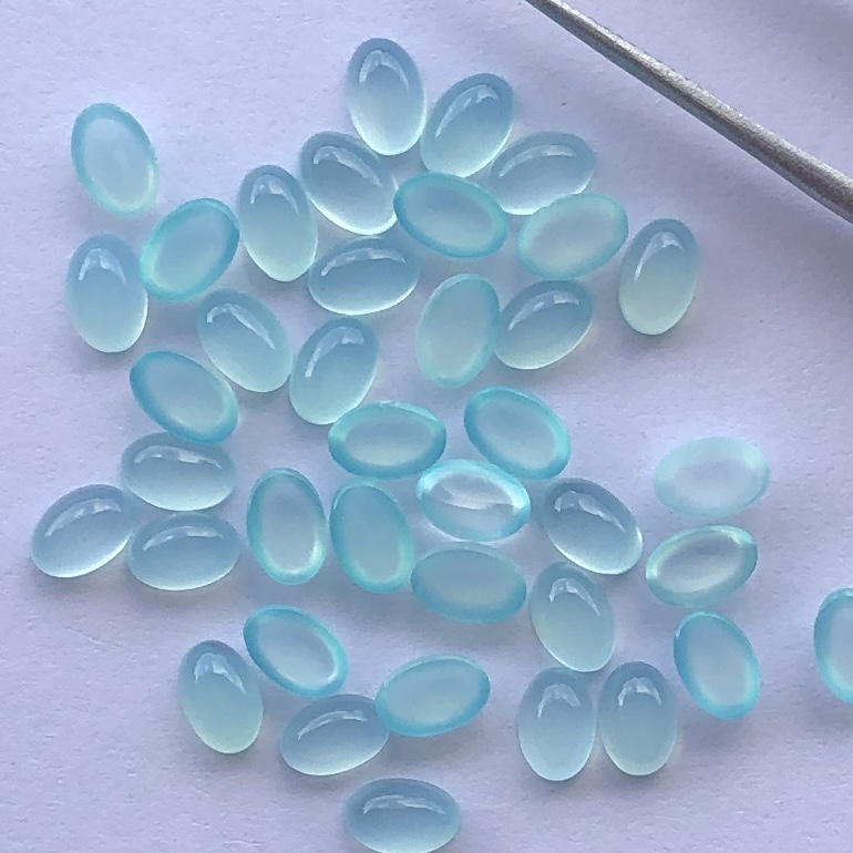 7x5mm Natural Aqua Chalcedony Oval Cabochon | FREE SHIPPING