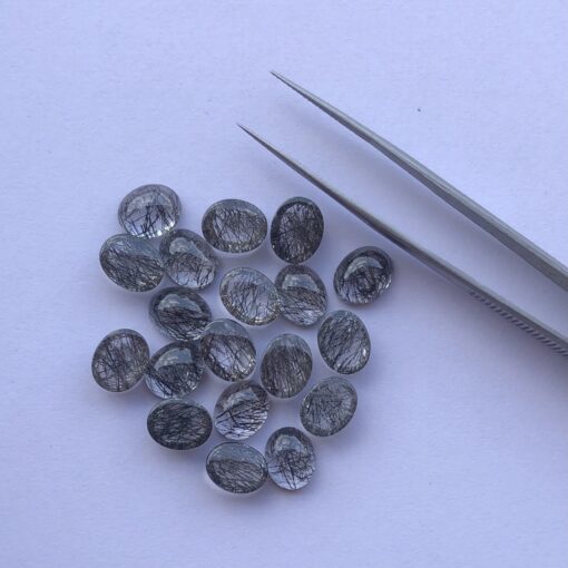 6x8mm Natural Black Rutile Smooth Oval Cabochon