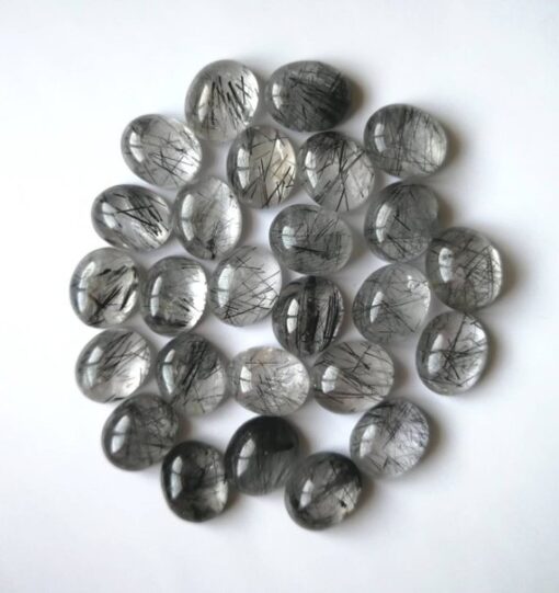 5x7mm Natural Black Rutile Smooth Oval Cabochon