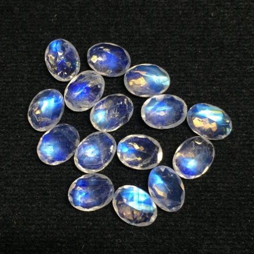 Natural Rainbow Moonstone Faceted Oval Gemstone
