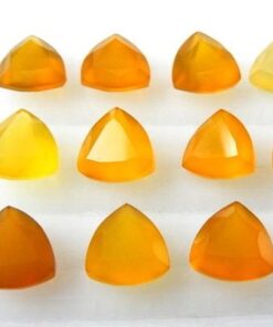 Natural Yellow Chalcedony Faceted Trillion Gemstone