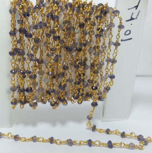 Iolite Beads Gold Plated Rosary Chain