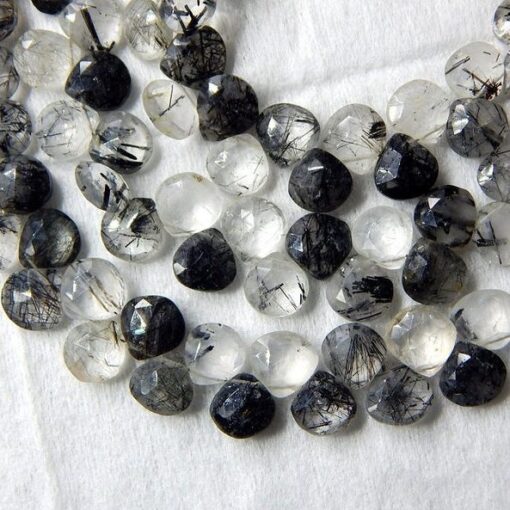 Shop Natural Black Rutile Faceted Heart Beads Strand