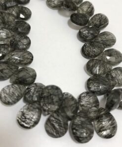 Shop Natural Black Rutile Faceted Pear Beads Strand