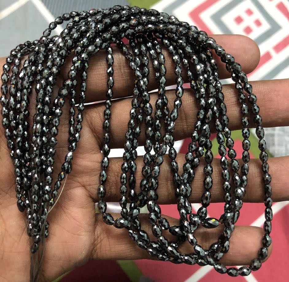 Shop Black Diamond Faceted Oval Barrel Beads Strand -FREE SHIPPING