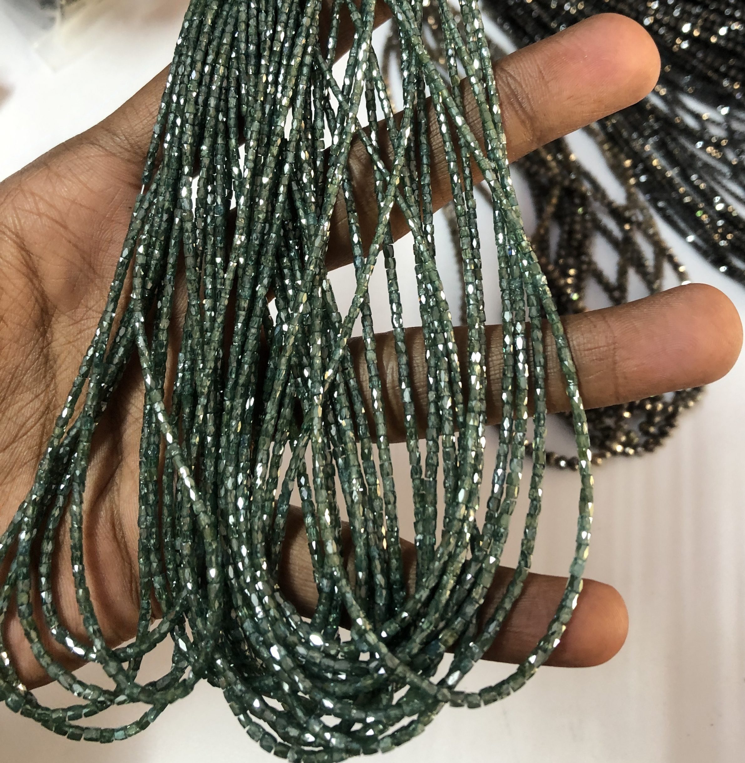 Shop AAA Green Diamond Faceted Long Pipe Tube Beads Strand