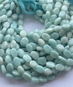 Natural Blue Green Amazonite Smooth Oval Beads Strand