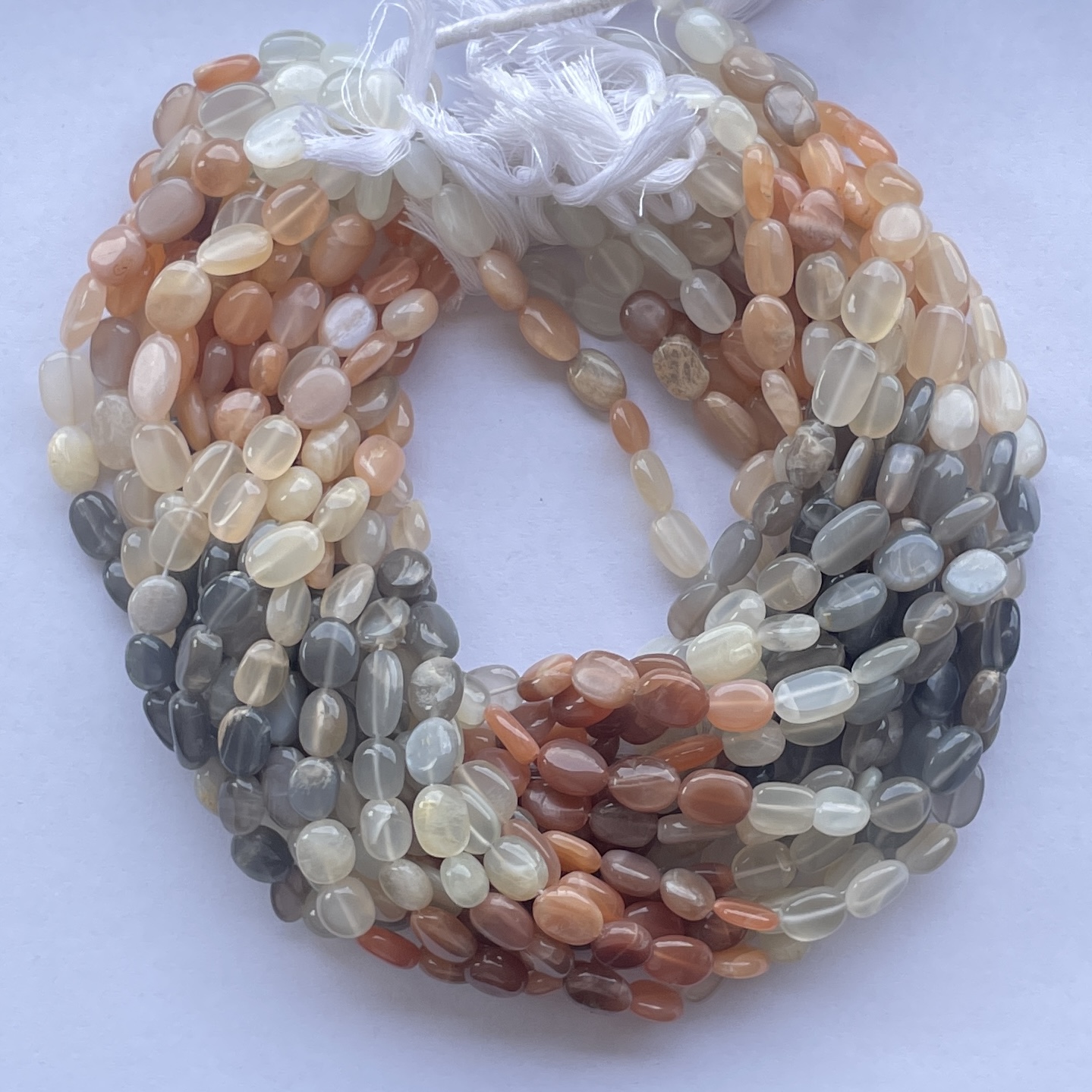 Natural Multi Moonstone Smooth Oval Beads Strand Natural Multi Moonstone Smooth Oval Beads Strand