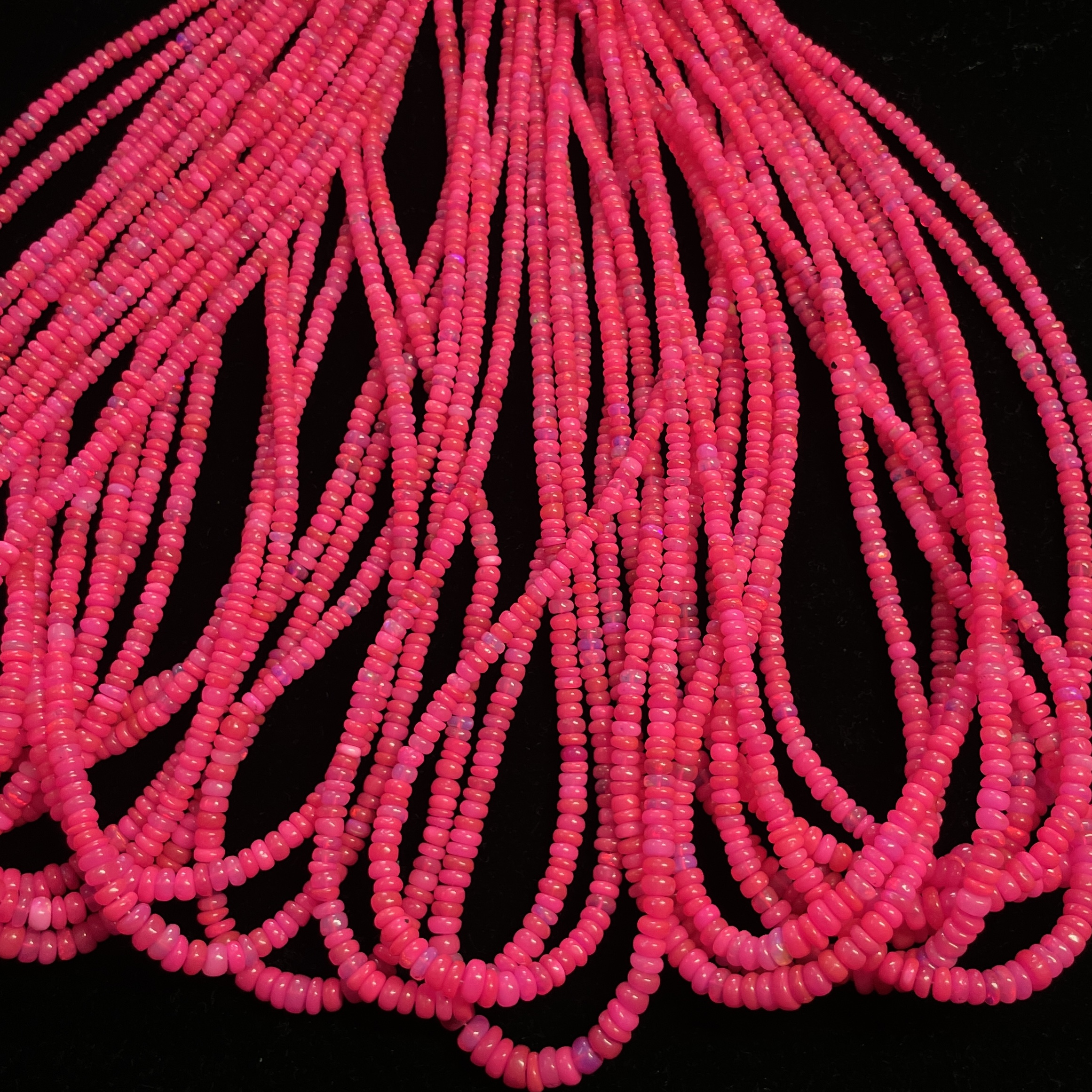 Natural Hot Neon Pink Ethiopian Opal Smooth Rondelle Beads Strand Natural Hot Neon Pink Ethiopian Opal Smooth Rondelle Beads Strand