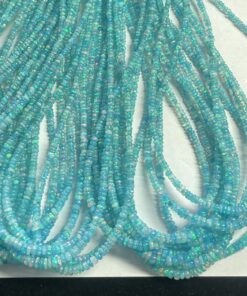 Natural Aquamarine Blue Ethiopian Opal Smooth Rondelle Beads Strand