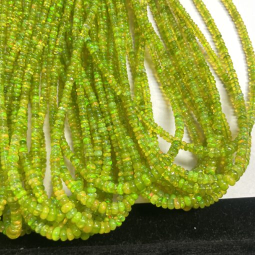 Natural Peridot Parrot Green Ethiopian Opal Smooth Rondelle Beads Strand Neon