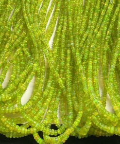 Natural Peridot Parrot Green Ethiopian Opal Smooth Rondelle Beads Strand Neon