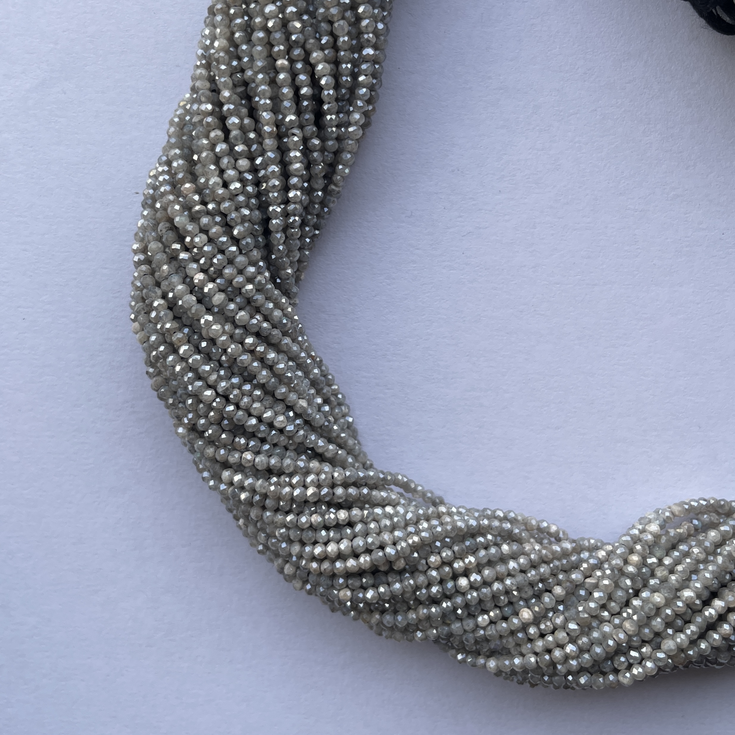 2mm Natural Micro Gray Labradorite Coated Stone Faceted Beads Strand 2mm Natural Micro Gray Labradorite Coated Stone Faceted Beads Strand