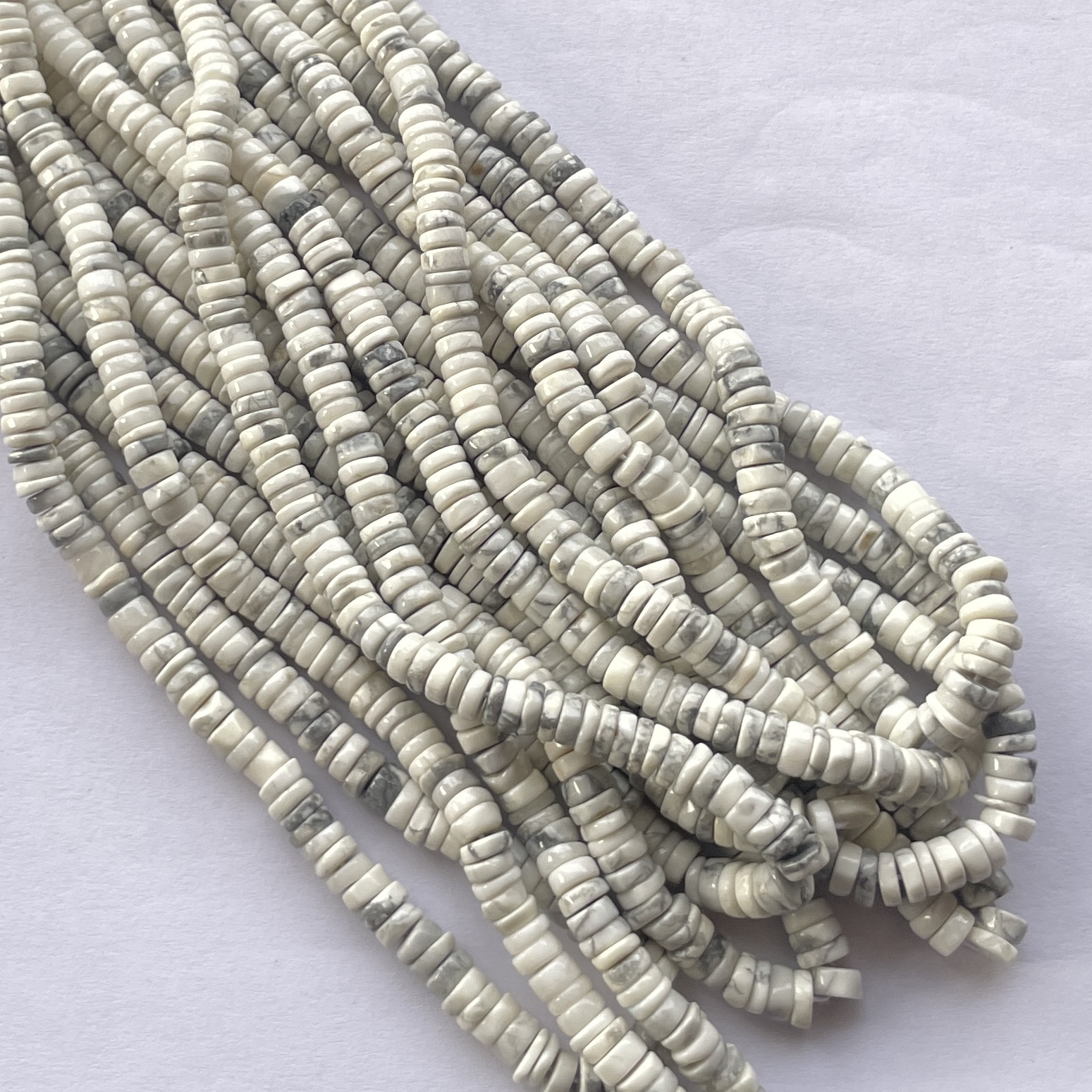 Shop 5mm 6mm Natural White Howlite Stone Smooth Heishi Tyre Beads Strand Shop 5mm 6mm Natural White Howlite Stone Smooth Heishi Tyre Beads Strand