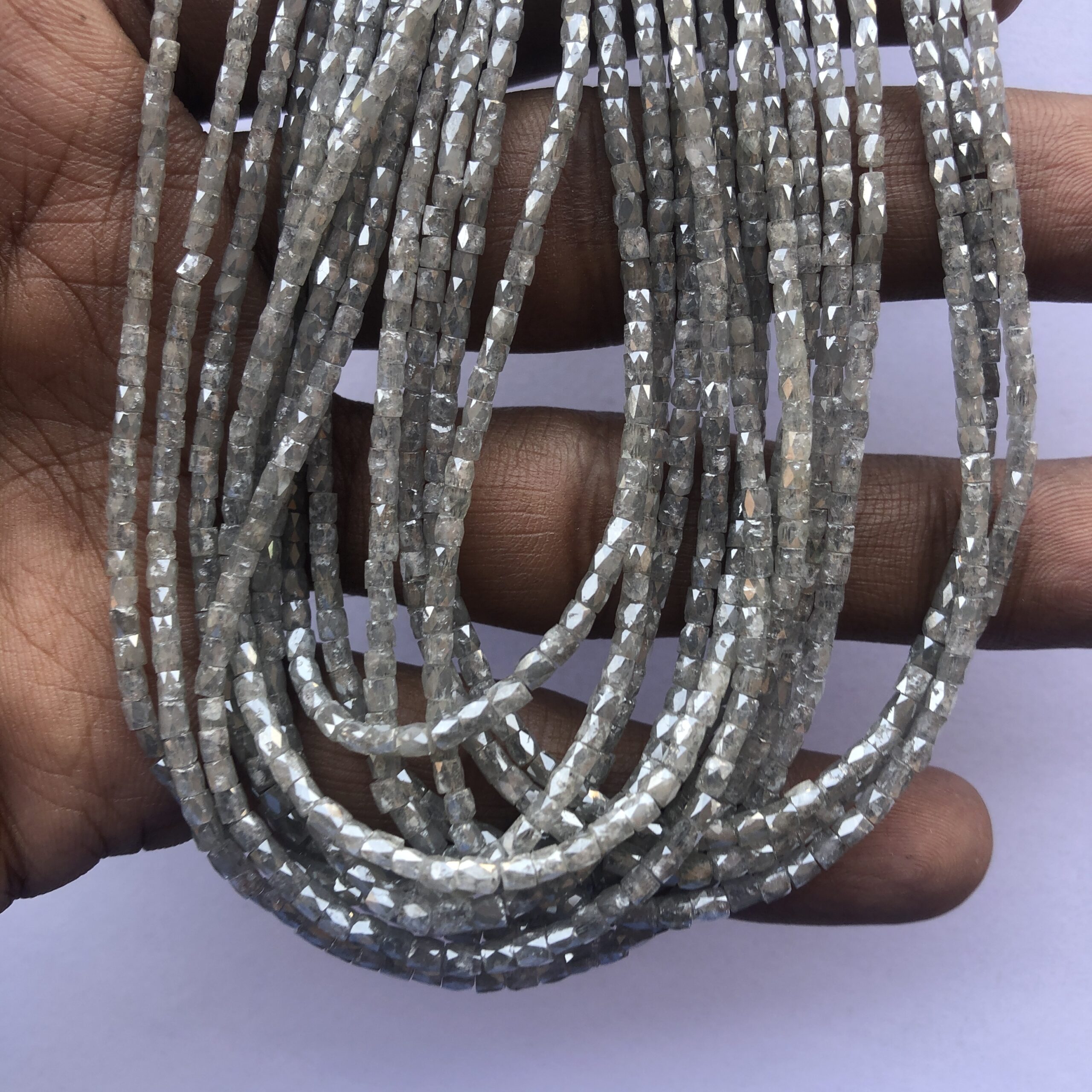 Shop 2mm 4mm Natural Gray Diamond Faceted Pipe Shape Beads Strand Shop 2mm 4mm Natural Gray Diamond Faceted Pipe Shape Beads Strand